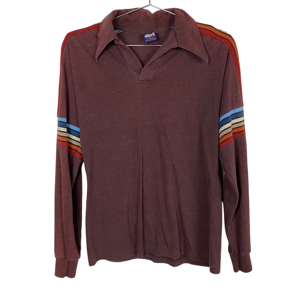 Men's Vintage Esprit by Campus Burgundy Striped Collared Long Sleeve Top